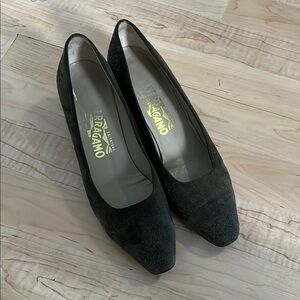 Salvatore Ferragamo Olive Green Suede Women's Shoes